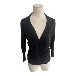 CHAN LUU Black Gray Silk Cashmere Cardigan Sweater Buttons L M Designer Luxury